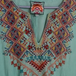 Johnny Was turquoise linen mini dress or tunic